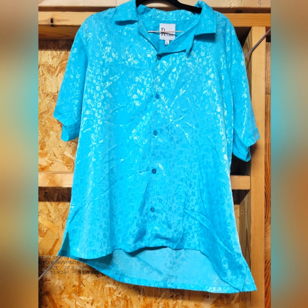 R By Raga NEW NWT Aqua‎ Short Sleeve Button Down Shirt Size Large